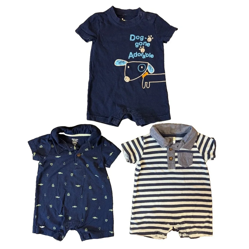 Baby Boy 3‎ Months Summer Rompers 1 Piece Outfits Collared Clothes Lot Dog Gone